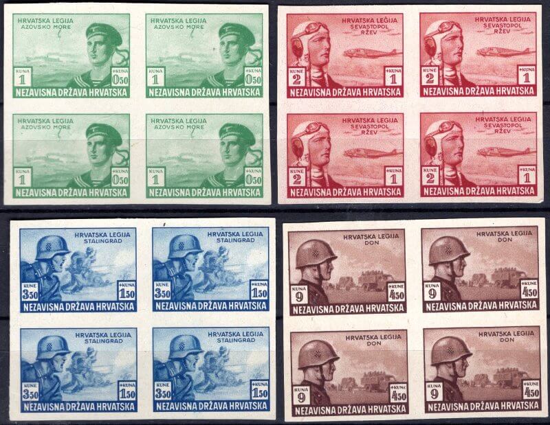 Imperforated stamps set on thick carton paper
